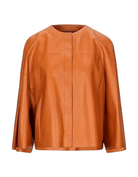 Womens Tan Collarless Leather Jacket