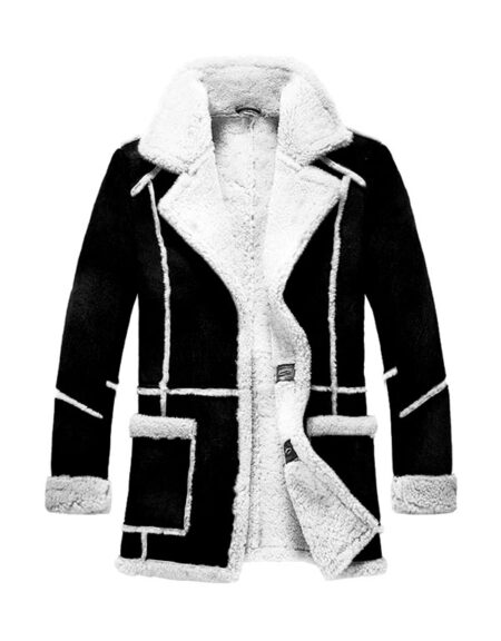 men designer fur shearling sheepskin black coat3