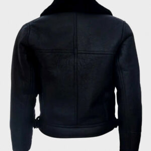 aviator black shearling fur leather jacket