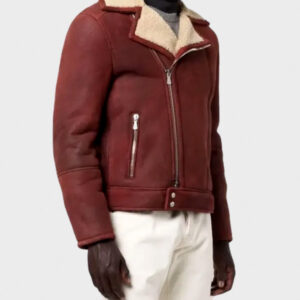 aviator burgundy sheepskin shearling leather jacket
