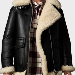 aviator ivory black shearling jacket