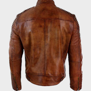 bikers brown four pockets leather jacket