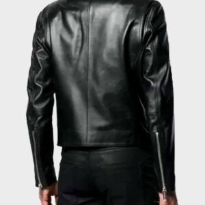 black biker double zip motorcycle leather jacket