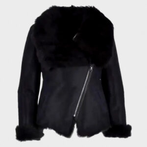 black leather shearling jacket for women