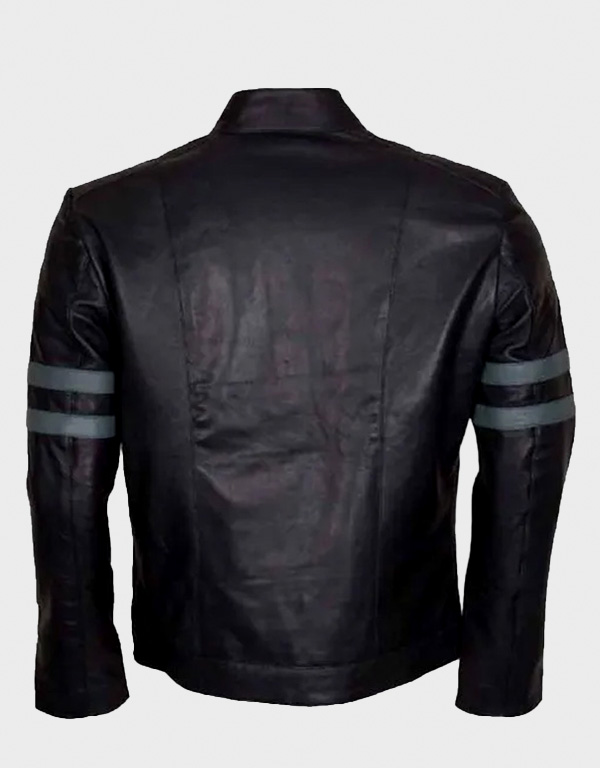 blue stripe cafe racer retro leather jacket