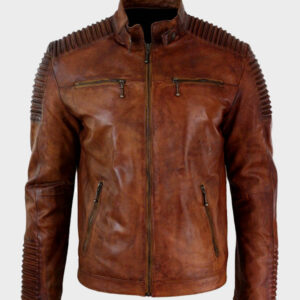 cafe racer brown distressed leather jacket