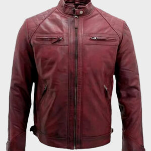 cafe racer burgundy leather jacket