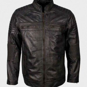 cafe racer grey waxed leather jacket