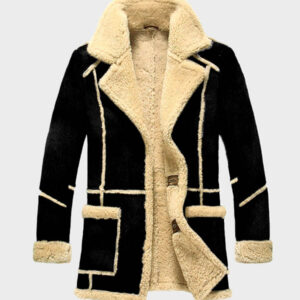 designer fur shearling sheepskin black leather coat