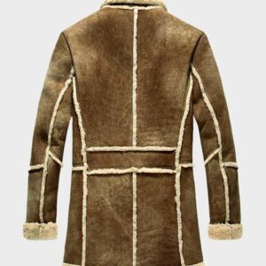 designer shearling sheepskin leather fur coat in brown