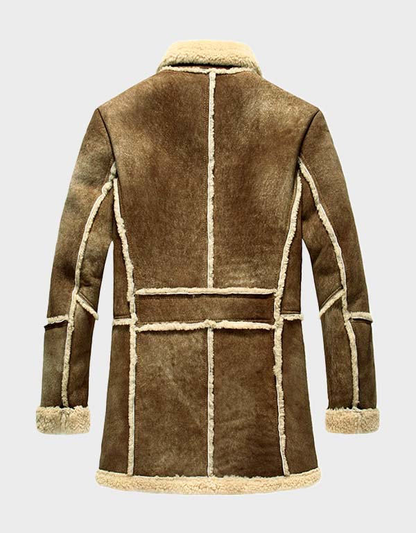 designer shearling sheepskin leather fur coat in brown