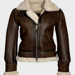 fur distressed brown leather jacket