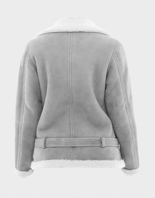 grey suede shearling leather jacket women