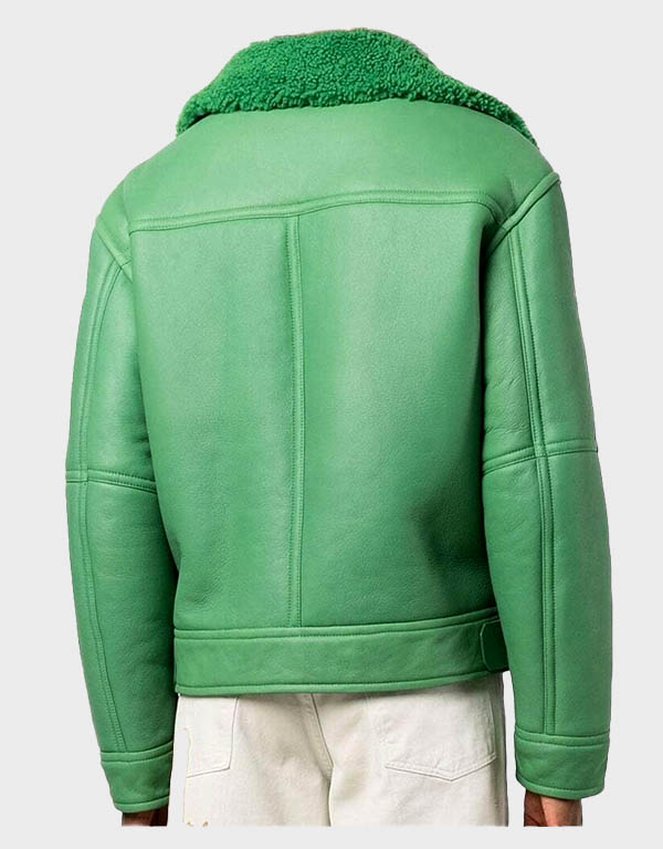 holly aviator fern green biker shearling leather jacket