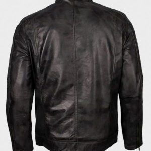 mens cafe racer grey waxed biker leather jacket