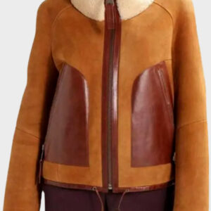 shearling collar brown suede leather jacket