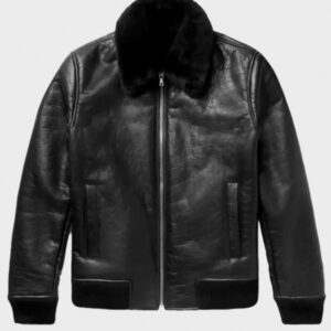 trimmed black leather jacket