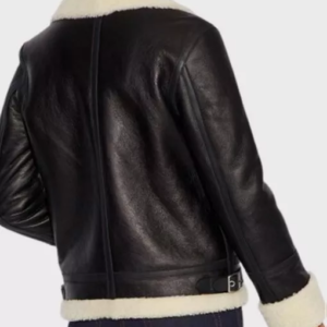 aviator black shearling leather jacket for women