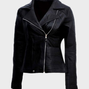 black leather biker jacket