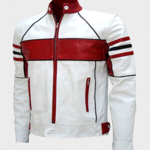 leather red and white jacket