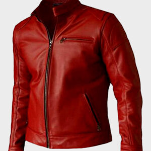 mens biker leather jacket red