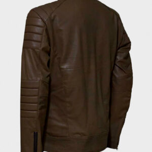 mens brown quilted leather biker jacket