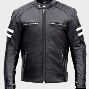 mens classic black leather motorcycle jacket