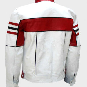 mens red and white leather jacket