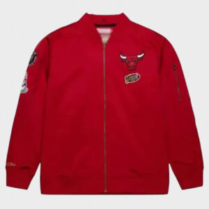 nba chicago bulls mitchell & ness red full zip bomber jacket