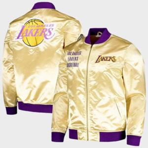 nba los angeles lakers mitchell & ness gold satin full zip jacket