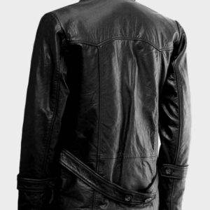 shop black leather reefer coat
