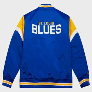 st louis blues heavyweight full snap royal varsity satin jacket