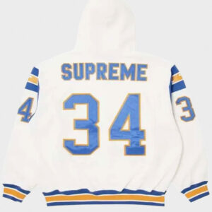 supreme football zip up white hooded sweatshirt