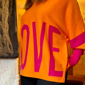 telematin orange love sweater
