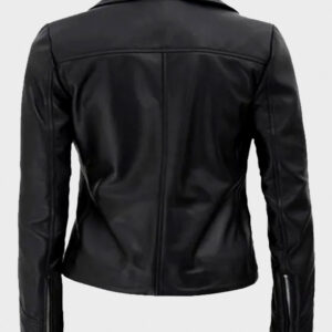 women’s black asymmetrical motorcycle leather jacket