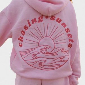 pink palm puff chasing sunset hoodie