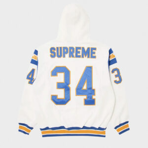 supreme football zip up white hooded sweatshirt