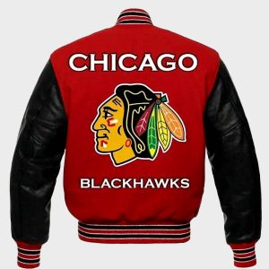 Styles Chicago Blackhawks Full Snap Varsity WoolLeather Jacket Style 01