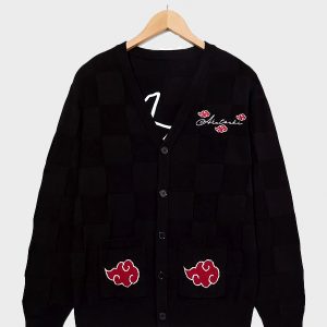 Naruto Shippuden Akatsuki Cloud Black Checkered Cardigan