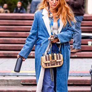 It Ends With Us 2024 Lily Bloom Blake Lively Blue Denim Shearling Coat