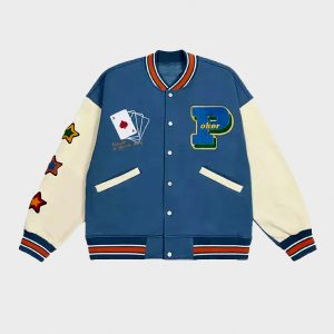 Poker Lucky Baseball Blue Varsity Jacket