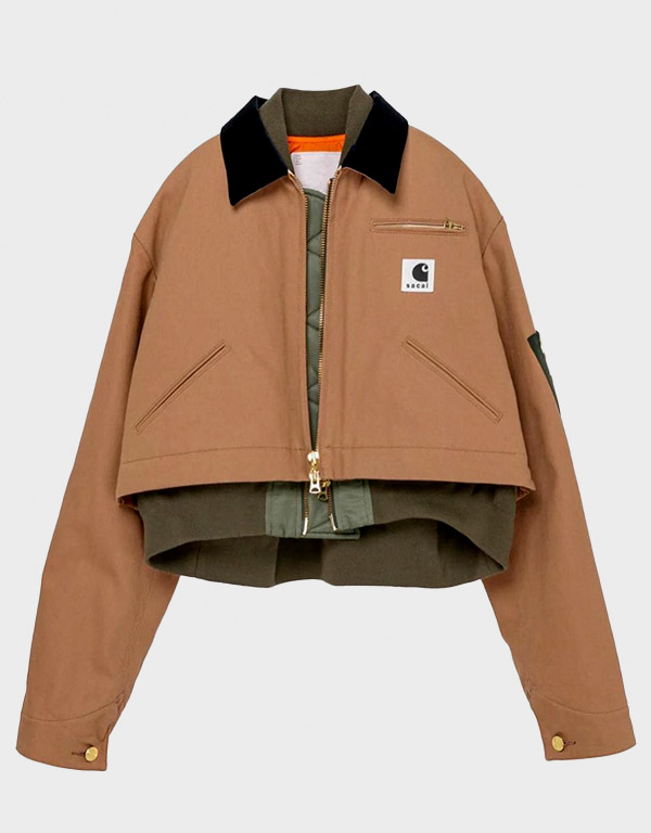 Sacai X Carhartt Cropped Jacket Brown