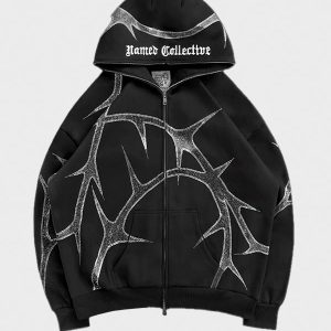 Thorn Rhinestone Hoodie Black