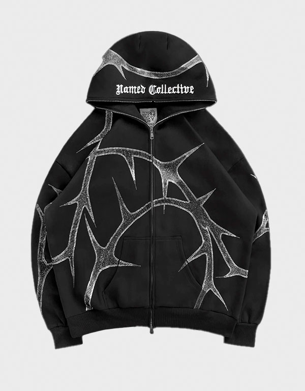 Thorn Rhinestone Hoodie Black