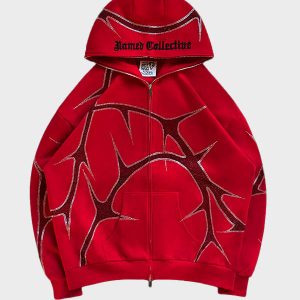 Thorn Rhinestone Hoodie Red