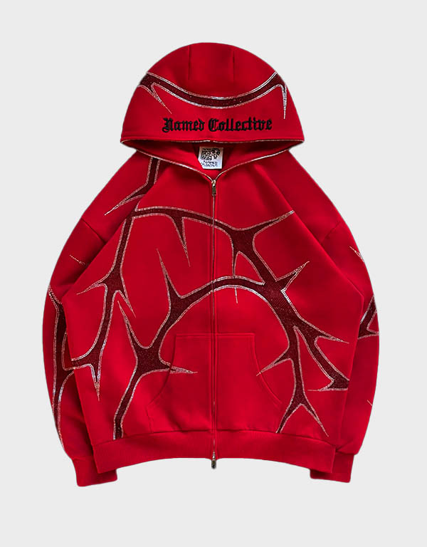 Thorn Rhinestone Hoodie Red